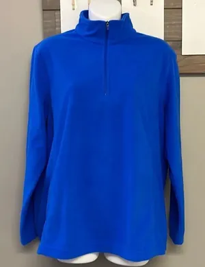 Land’s End Royal Blue 1/4 Zip Long Sleeve Mock Neck Fleece Pullover-Lrg/P 14-16 thumbnail 1