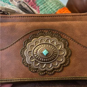 New Tony Lama Western Brown Crossbody Bag with Embellished Concho Design thumbnail 4