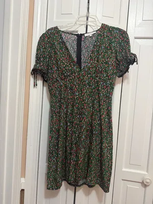 Olivaceous Ditsy Floral V-Neck Mini Dress Smocked Waist Cottagecore L thumbnail 2