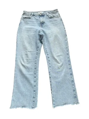 Zara The 90s Full Length High Rise Raw Hem Frayed Blue Jeans Size 6 Straight Leg thumbnail 1