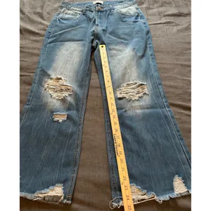 Melarey Blue Distressed Wide Leg Jeans Light Wash Frayed Hem Size L thumbnail 14