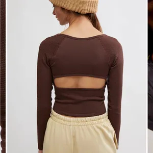 FREE PEOPLE MOVEMENT BAIL OUT LONG SLEEVE LAYER Waffle Knit Cocoa Brown XS/Small thumbnail 2