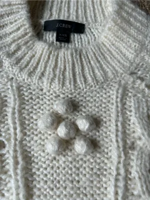 J Crew Cream Cable Knit Pointelle Sweater Popcorn Flower Bauble thumbnail 2