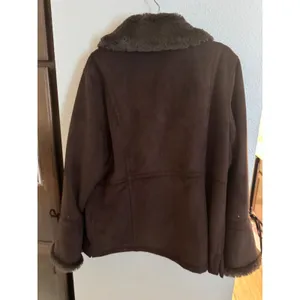Platinum by Utex Brown Faux Suede Jacket Faux Fur Trim Lace Up Sleeves XL thumbnail 8