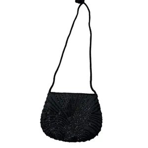 Vintage Black Beaded Shoulder Crossbody Fashion Bag 7.5" L x 6" H thumbnail 4