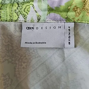 ASOS DESIGN -1014 heavy‎ satin wrap knot front romper green paisley size 4 thumbnail 5