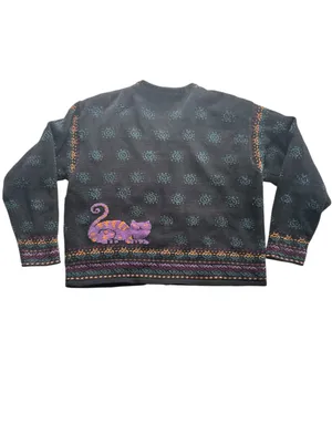 Vintage Cat Knit Sweater Jacket Sz L Novelty Folk Art Granny Cottage Whimsigoth thumbnail 8
