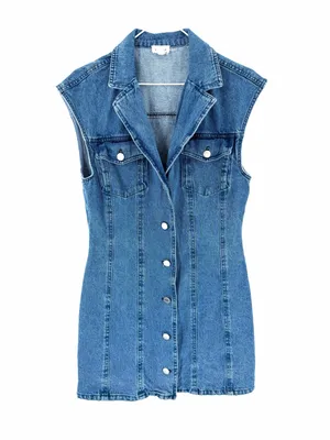 Anthropologie Le Lis Western 90’s Button Front Sleeveless Blue Denim Mini Dress thumbnail 5