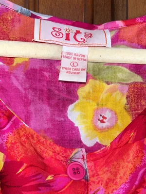 🌸Vintage Sita Floral Maxi Dress 100% Rayon Tropical Button Down Pockets Size L thumbnail 8