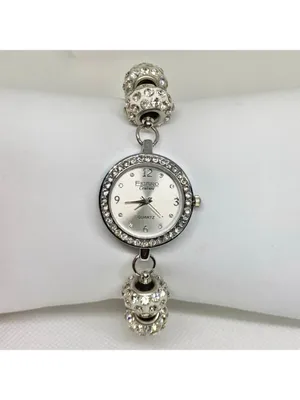 Figaro couture silver tone watch rhinestones 25mm quartz metal beaded running thumbnail 8