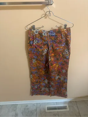 Anthropologie Maeve Orange Floral Wide Leg Trouser Pants thumbnail 4