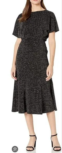 Donna Morgan Black Sparkle Metallic Knit Dolman Sleeve Midi Dress Size 12‎ thumbnail 1