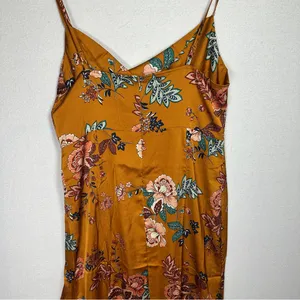 CantonWalker Slip Dress XL Orange Floral Slit Cowl Neck Sleeveless Strappy New thumbnail 5
