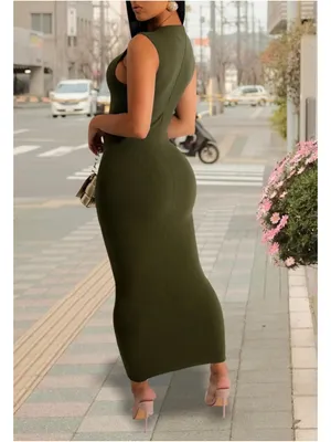 NEW Ribbed Tank Dress Sleeveless Bodycon Midi 2X thumbnail 3