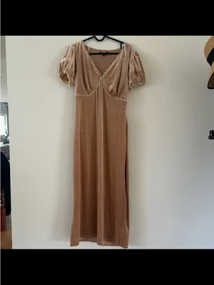 Lulus Idyllic Poise Blush Pink Velvet Puff Sleeve Lace Midi Dress Size L thumbnail 2