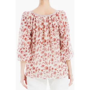 💕MAX STUDIO💕 V-Neck Long Sleeve Georgette Top ~ Red Chintzy Rambler Large NWOT thumbnail 4