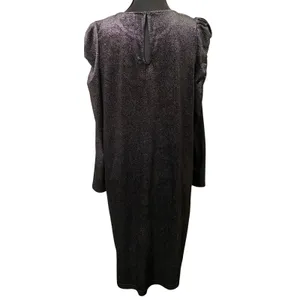 LOFT Metallic Shimmer Black Silver Puff Sleeve Shift Dress Size M Party Cocktail thumbnail 2