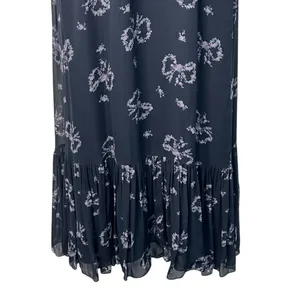 Love Shack Fancy‎ Kover Bow Print Tiered Navy Blue Viscose Maxi Dress Size 8 thumbnail 12