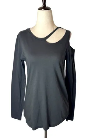 LNA Shirt Women XS Gray Cotton Cut Out Neckline Lightweight Tee Punk‎ Athleisure thumbnail 1