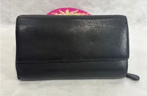 Wilsons Leather Pelle Studio Black Pebbled Leather Trifold Wallet‎ Zip Pocket thumbnail 1