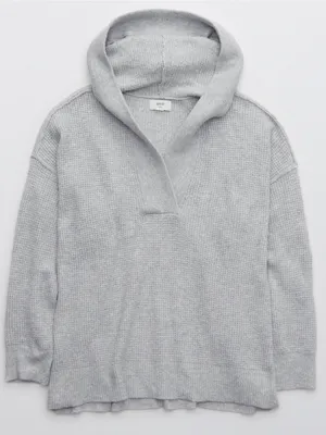 Aerie CozyUp Waffle Sweater Hoodie Gray Medium thumbnail 2
