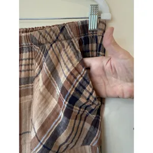Aerie women’s gauze pants size M high waist brown plaid Loungewear grandmacore thumbnail 3