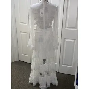 Muy Muy Fancy Cottage Core Lace Embroidered Bell Sleeves White Maxi Dress Sz Sm thumbnail 3