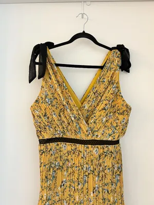 Lulus Such Sophistication Yellow Floral Print Pleated Summer Maxi Dress Size L thumbnail 5
