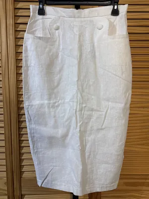 ASOS White Linen Blend High Waist Midi Skirt Size 6 New with Tags thumbnail 1