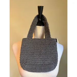 Tosca Handbag Grey blue Crochet Floral Ribbon Rose Mini Tote Zip boho Bag NEW y2 thumbnail 2