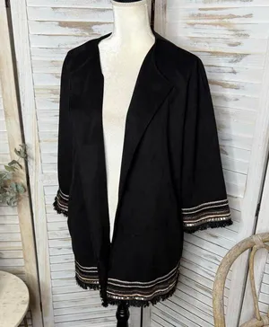ZARA Women's L Combination Faux Suede Embroidered Jacket Boho Western Black thumbnail 6
