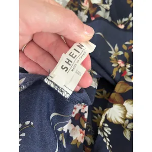 Navy Blue Floral Off the Shoulder Mini Dress Small Tie Sleeve Boho‎ Chic Summer thumbnail 5