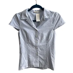 John Galt Button Up Shirt Womens One Size Blue White Striped Seersucker Preppy thumbnail 4