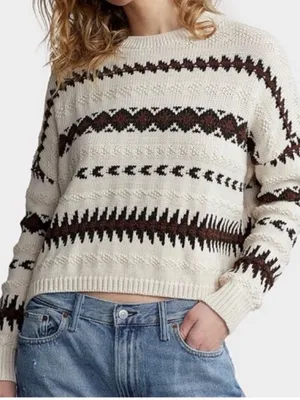 Polo Ralph Lauren Cotton / Linen Cream Fair Isle Knit Sweater Brown Pattern S thumbnail 1