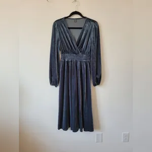 Blue Velvet Midi Dress Cottage Peasant Fairy Ethereal Whimsigoth Hippie Gypsy S thumbnail 2