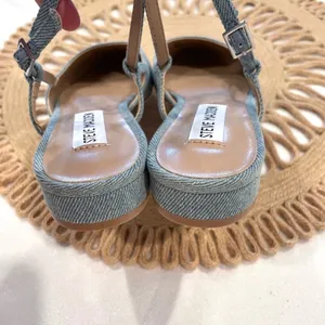 Steve Madden Belinda Adjustable Buckle Sling Back Flats Denim Silver Size 6 thumbnail 10