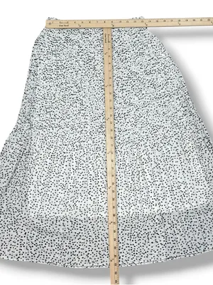 WD.NY Pleated Polka Dot Maxi Skirt White Black Small Long Chiffon Elastic Waist thumbnail 13