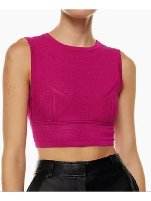 NWOT Babaton Aritzia Sleeveless Granita Pink Fuchsia Pointelle Crop Top Size XS thumbnail 1