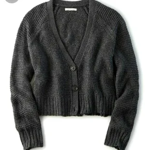 [American Eagle Outfitters] Gray Cropped V-Neck Knit Cardigan Sweater Sz Large L thumbnail 1
