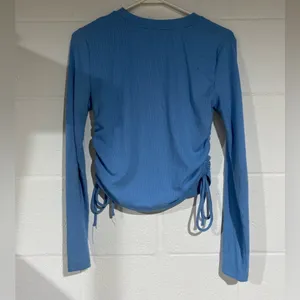 Zara Sky Blue Ruched Long Sleeve Top large thumbnail 3