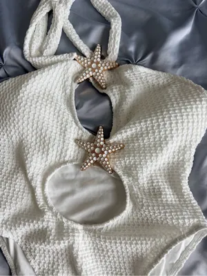 Textured White One-Piece Swimsuit with Starfish Accents thumbnail 2