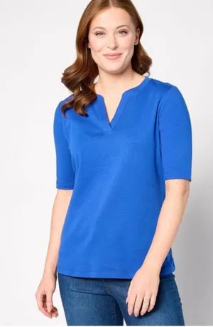 Isaac Mizrahi Live Women Top Plus Size 1X Essentials Pima Cotton Blue T-shirt thumbnail 1