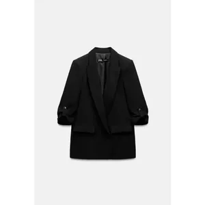 Zara Basic Women's Black Long Sleeve Business Open-Front Blazer Jacket Size S thumbnail 3