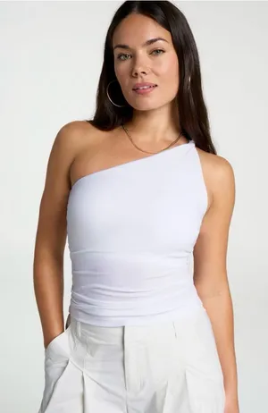 Calia- One-Shoulder White Tank Top — Chic Asymmetric Women's Tank thumbnail 1