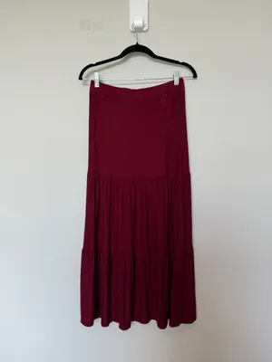 Y2K Burgundy Red Maxi Tiered Peasant Skirt thumbnail 4