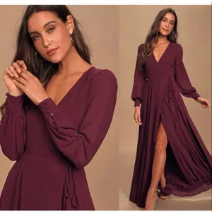 NWT Lulu's My Whole Heart Plum Long Sleeve Wrap Dress Size S thumbnail 3