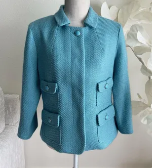 Talbots Long Sleeve Teal Textured Wool Blazer thumbnail 1