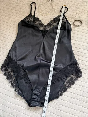 Bestform Vtg 80’s 36 black lace trim nylon lingerie bodysuit whimsy goth thumbnail 5