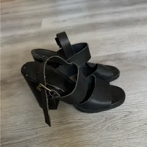 Women’s Black Faux Leather Platform Ankle Strap Heels thumbnail 4