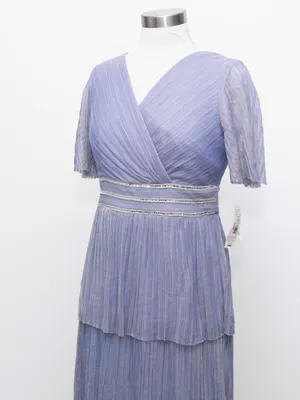 R&M Richards - Tiered Metallic Pleated Rhinestone Waist Gown thumbnail 10
